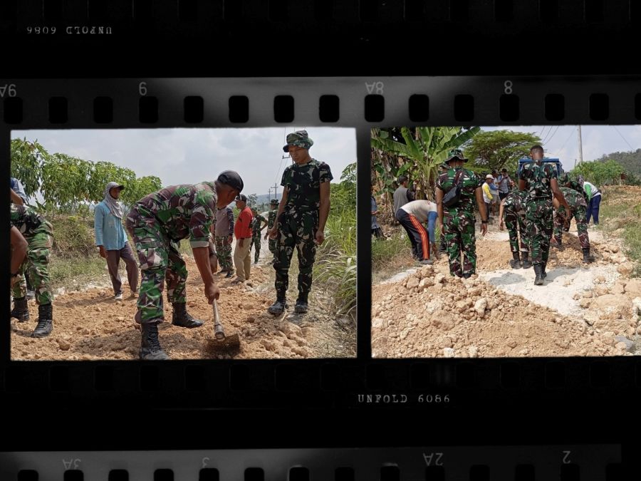 Babinsa Bubulan Kodim 0813 Bojonegoro dan Warga Kompak Perbaiki Jalan Dusun Maor