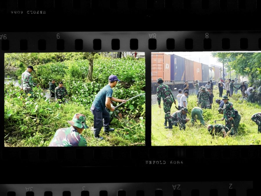 Babinsa Kodim 0318 Bojonegoro bersama Warga Sukorejo Karya Bakti Pembersihan Sungai