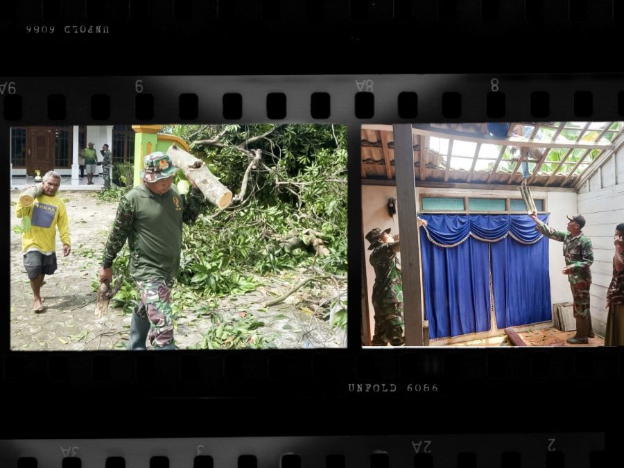 Babinsa Koramil Kanor Bojonegoro Bantu Evakuasi Pohon Roboh yang Menimpa Rumah Warga