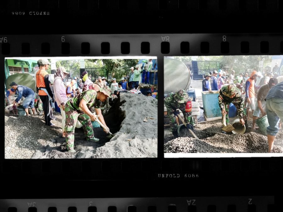 Babinsa Koramil Kanor Kodim 0813 Bojonegoro dan Warga Tambahrejo Cor Lantai 2 Gedung MI Islamiyah