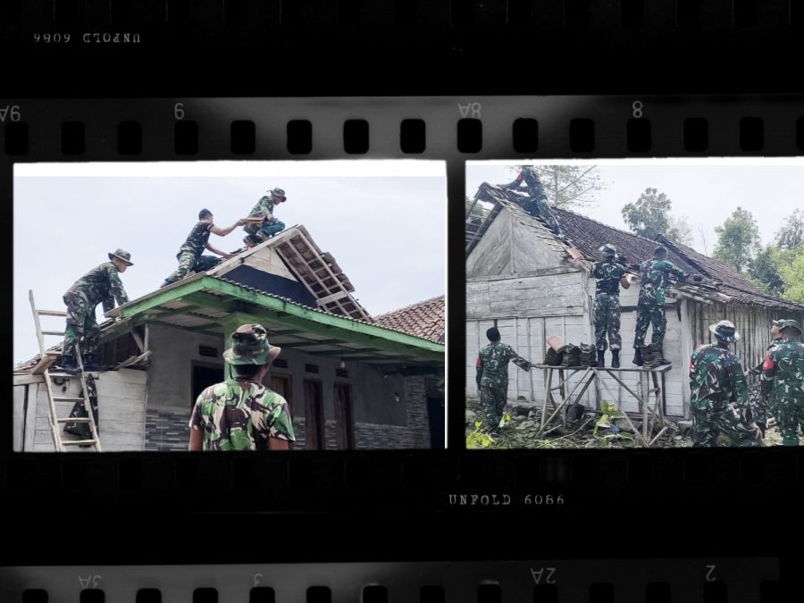 Babinsa Koramil Kedungadem Bojonegoro, bantu Benahi Rumah Warga Korban Angin Kencang