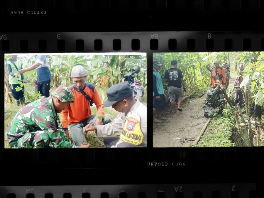 Babinsa Koramil Malo Bojonegoro bersama Masyarakat Tanggir Tanam Pohon Sukun dan Perbaiki Jalan
