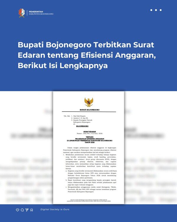 Bupati Bojonegoro Terbitkan Surat Edaran tentang Efisiensi Anggaran