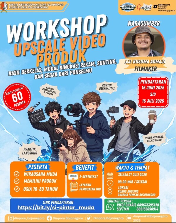 Dinpora Bojonegoro Akan Gelar Workshop Upscale Video Produk Bagi Pelaku Usaha Muda