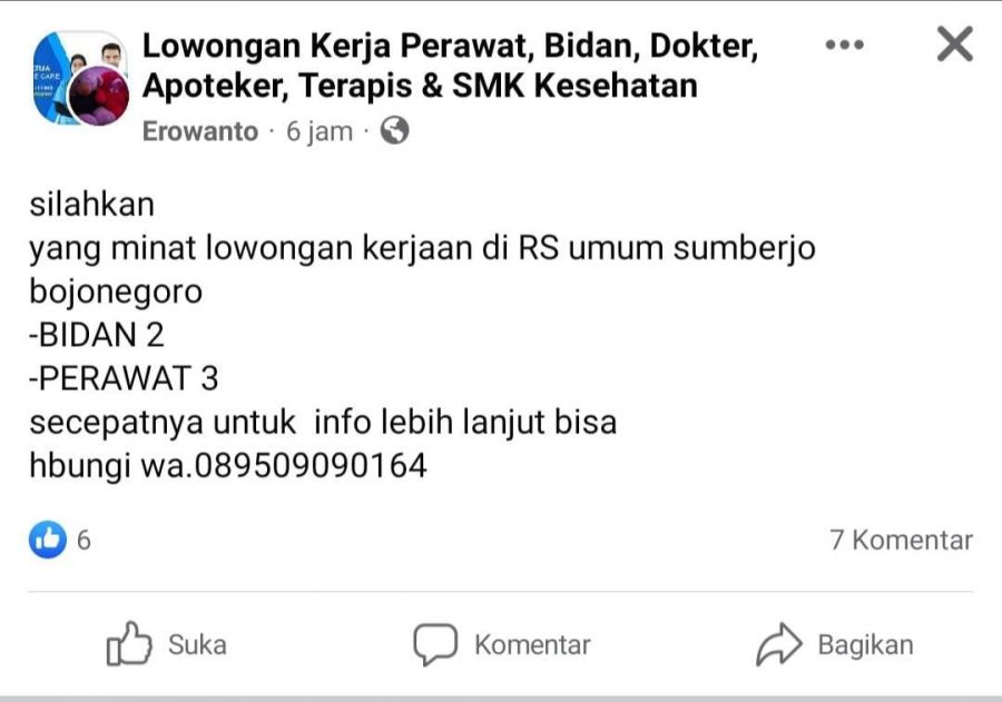 Dirut RSUD Sumberrejo Sebut Informasi Loker di Grup FB Adalah Hoax