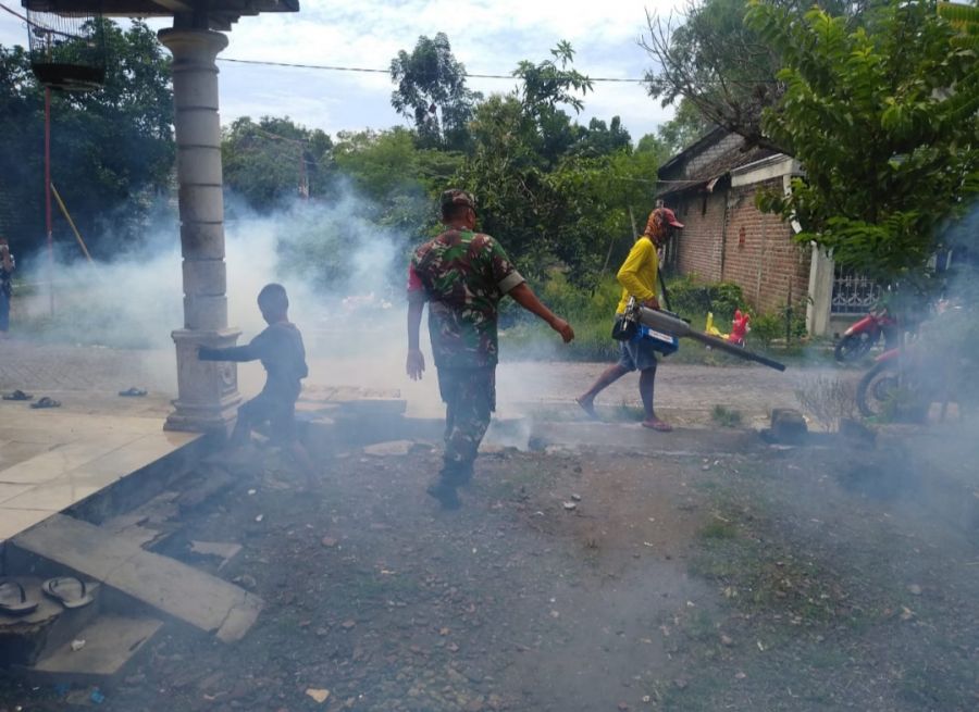 Guna Mencegah Merebaknya Penyakit DBD, Babinsa Waruwetan Koramil 0812/26 Pucuk Laksanakan Fogging