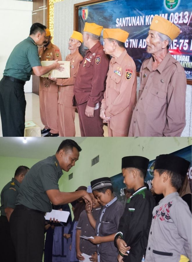 Kodim 0813 Bojonegoro Beri Santunan Anak Yatim, Warakawuri dan Veteran