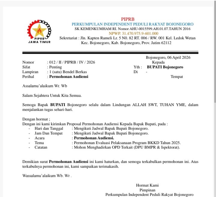 LSM PIPRB Siap Beberkan Hasil Lab Core Drill Jalan Rigid Beton di Hadapan Bupati Bojonegoro