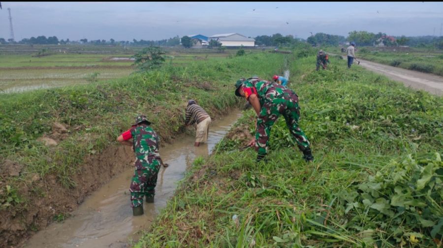 Pembersihan Saluran Irigasi, Anggota Koramil 0812/11 Kedungpring Kerja Bakti Bersama Masyarakat