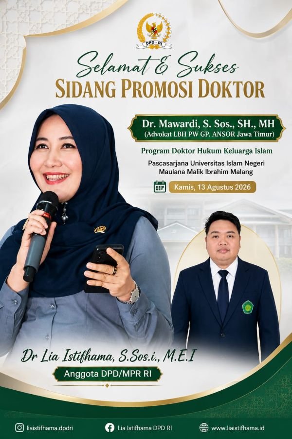 Mawardi Raih Gelar Doktor Cumlaude, Dapat Apresiasi dan Ucapan Selamat dari DPD RI Dr. Lia Istifhama