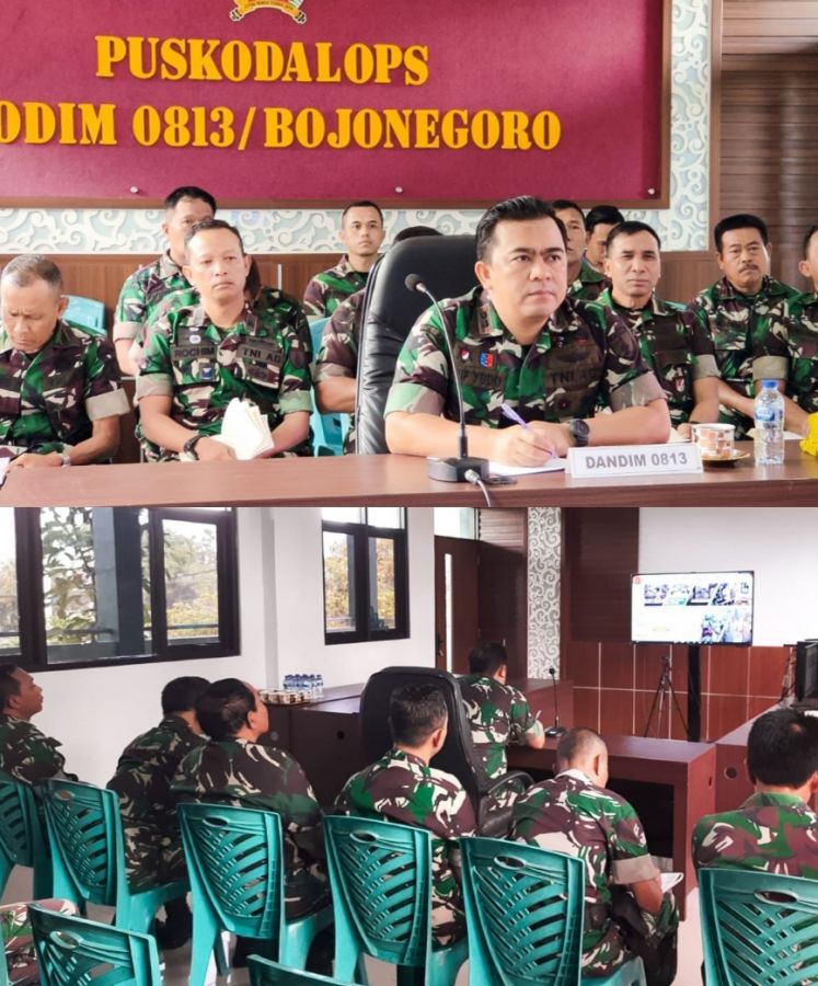 Melalui Vidcon, Dandim dan Perwira Staf Kodim 0813 Bojonegoro ikuti Pengarahan Panglima TNI