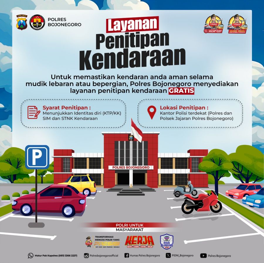 Mudik Tenang, Polres Bojonegoro Siapkan Penitipan Kendaraan Gratis