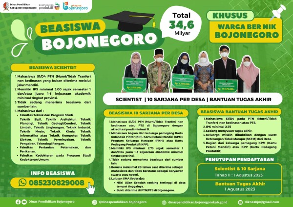 Pemkab Bojonegoro Umumkan 739 Beasiswa Scientist dan Beasiswa 10 Sarjana per Desa tahap I tahun 2023