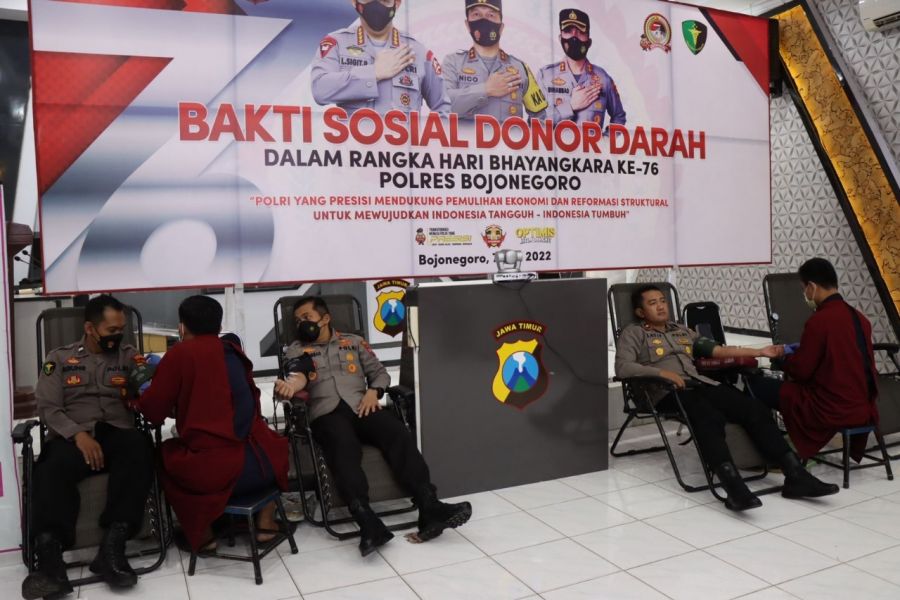 Polres Bojonegoro Gelar Baksos Donor Darah Jelang Hari Bhayangkara Ke-76