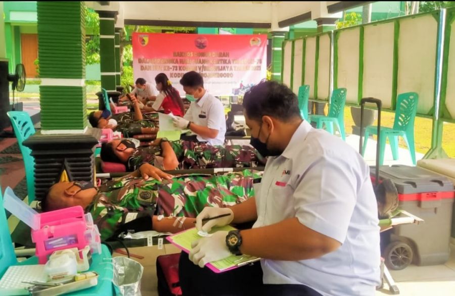 Sambut Hari Juang TNI AD 2021, Kodim 0813 dan PMI Bojonegoro Gelar Donor Darah