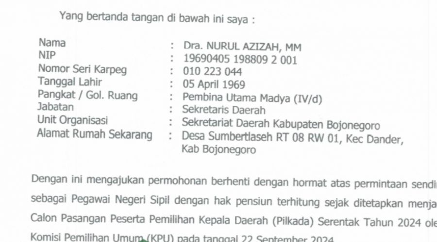 Sekda Bojonegoro Nurul Azizah Ajukan Pengunduran Diri