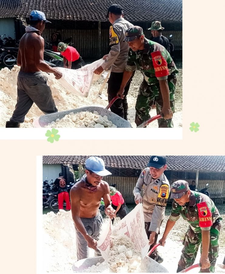Sinergitas TNI dengan Masyarakat, Babinsa Koramil Kanor Kodim 0813 Bojonegoro Bangun Rumah Warga
