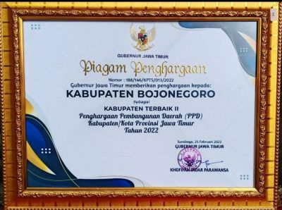 Bukti Kinerja, Pemkab Bojonegoro Raih Penghargaan Pembangunan Daerah Terbaik 2 Se-Jatim