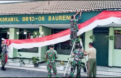 Semarakan Hari Kemerdekaan, TNI di Bojonegoro Serentak Hiasi Pangkalan dengan Nuansa Merah Putih